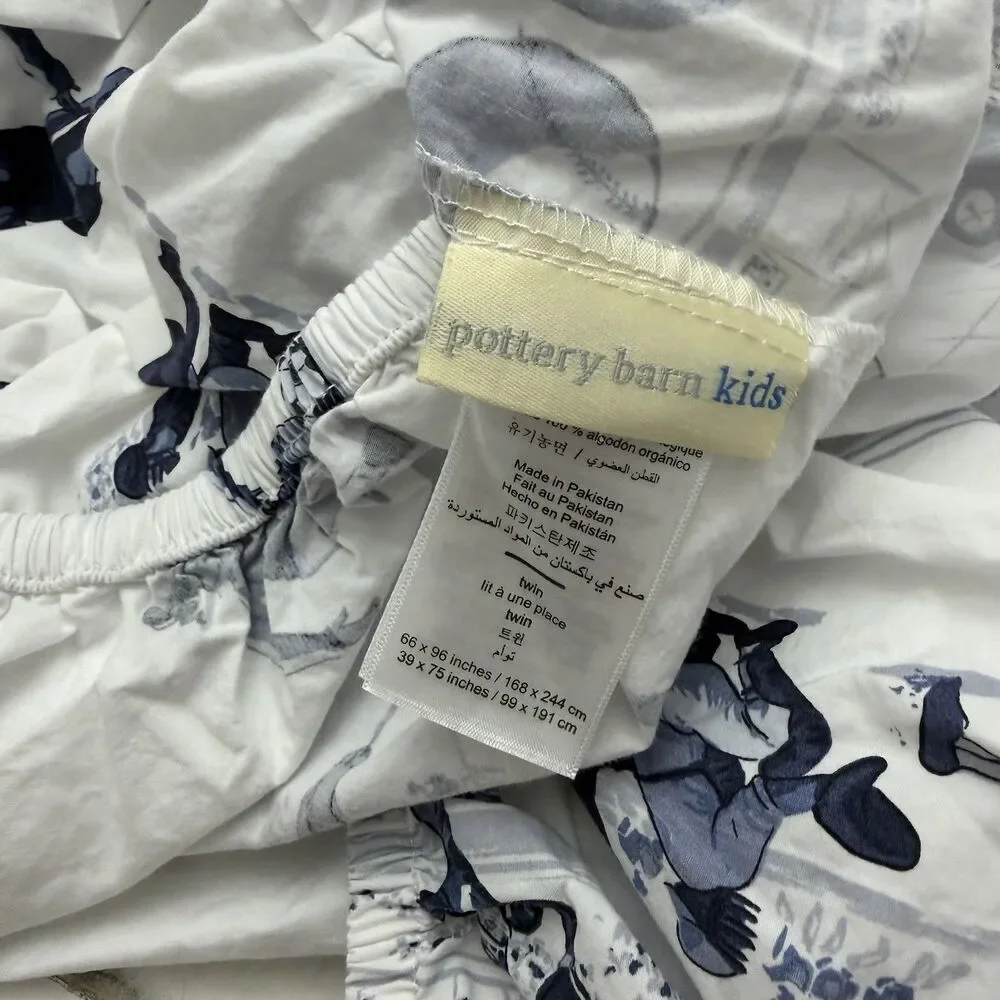 Pottery Barn Kids Organic All Sports Flat Fitted Sheets Twin Grey Blue Soccer
